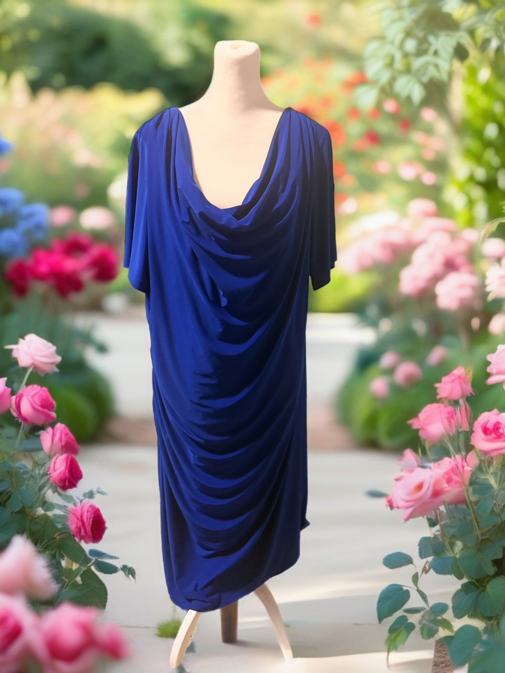 Dressbarn Women's Draped Cowl Neck Dress - Royal Blue